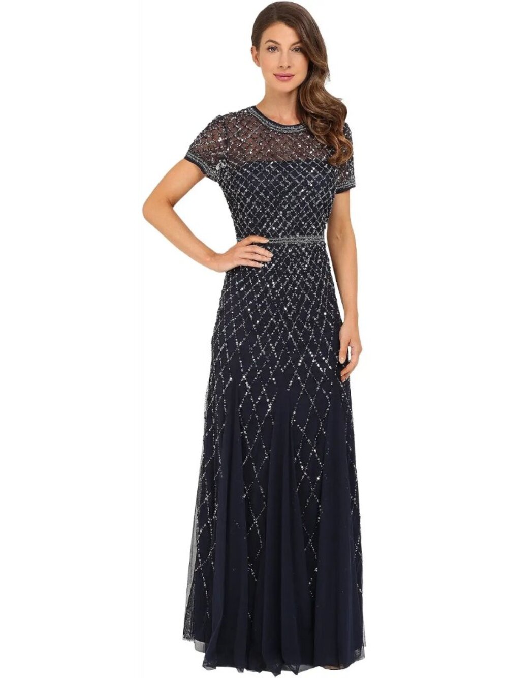 Cap Sleeve Fully Beaded Gown